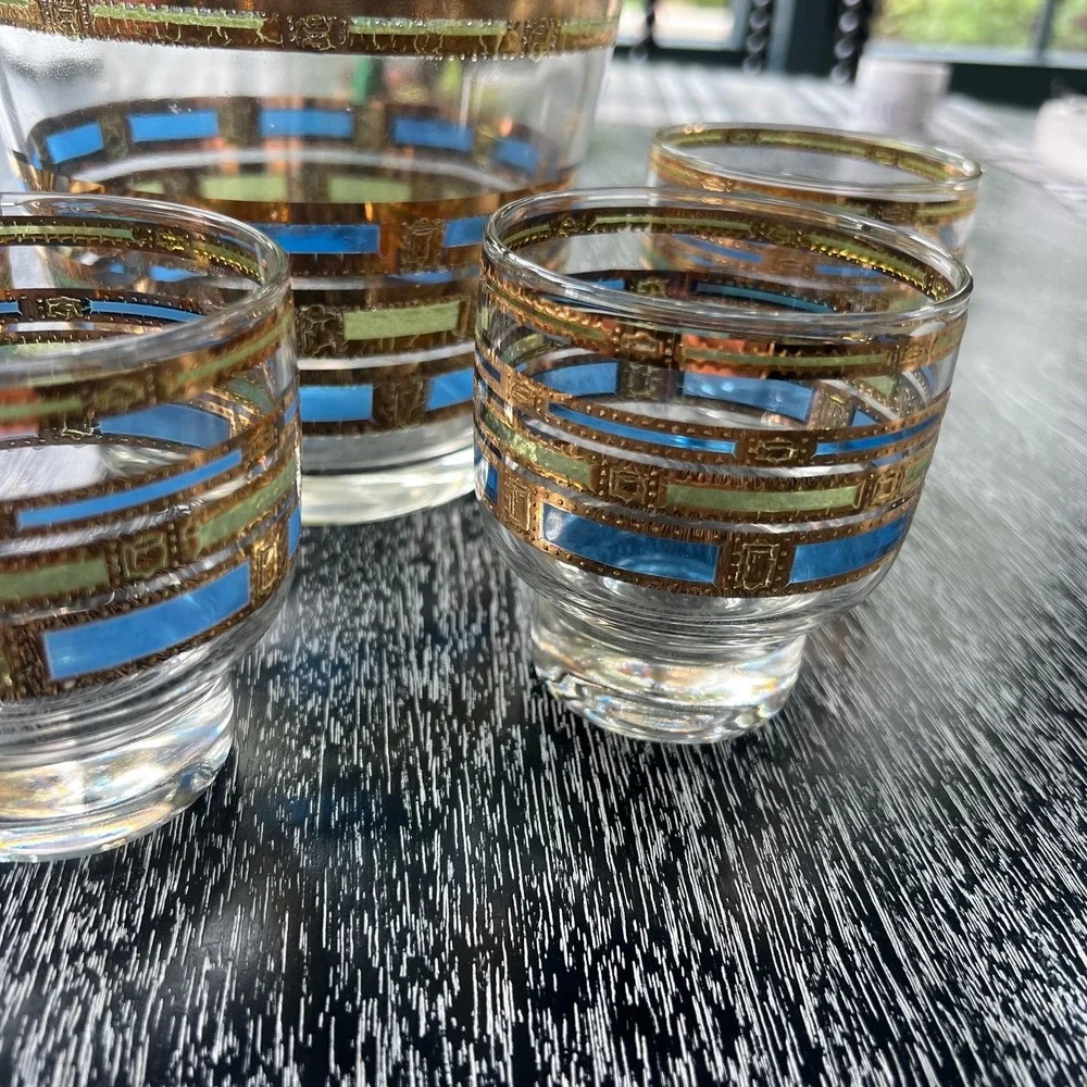 Culver‎ Empress Footed Whiskey Rocks Glasses & Ice Bucket - set of 5